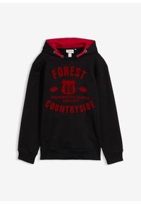bonprix - Bluza z kapturem z czystej bawełny organicznej. Typ kołnierza: kaptur. Kolor: czarny. Materiał: bawełna. Wzór: nadruk