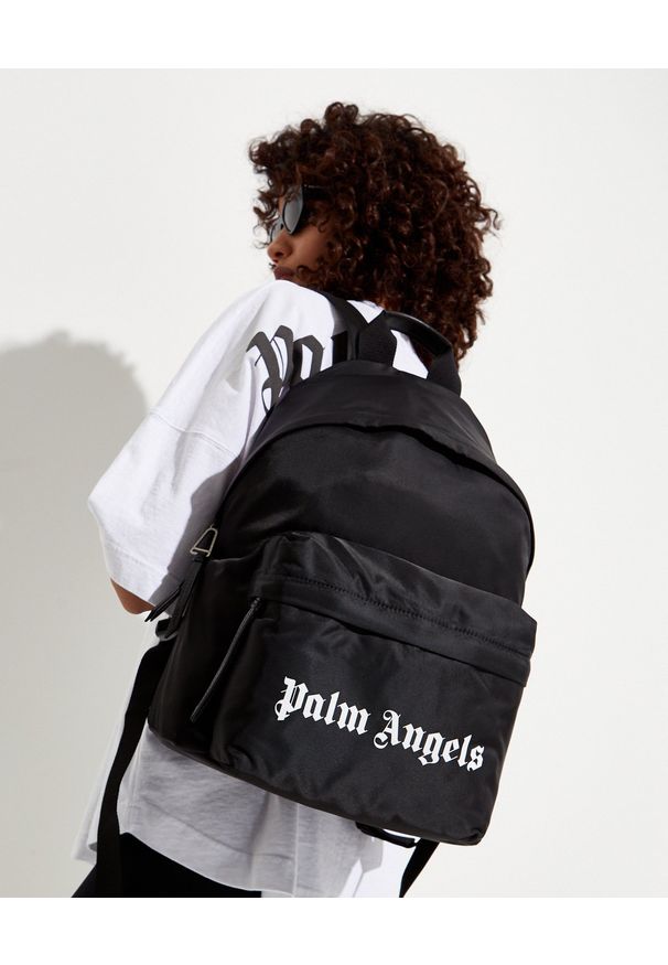 PALM ANGELS - Czarny plecak z logo. Kolor: czarny. Wzór: aplikacja