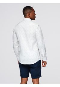 Ombre Clothing - Klasyczna męska bawełniana koszula SLIM FIT w kotwice - biała V3 - Rozmiar: S. Typ kołnierza: kołnierzyk klasyczny. Kolor: biały. Materiał: bawełna. Długość rękawa: długi rękaw. Długość: długie. Wzór: nadruk. Styl: klasyczny #4