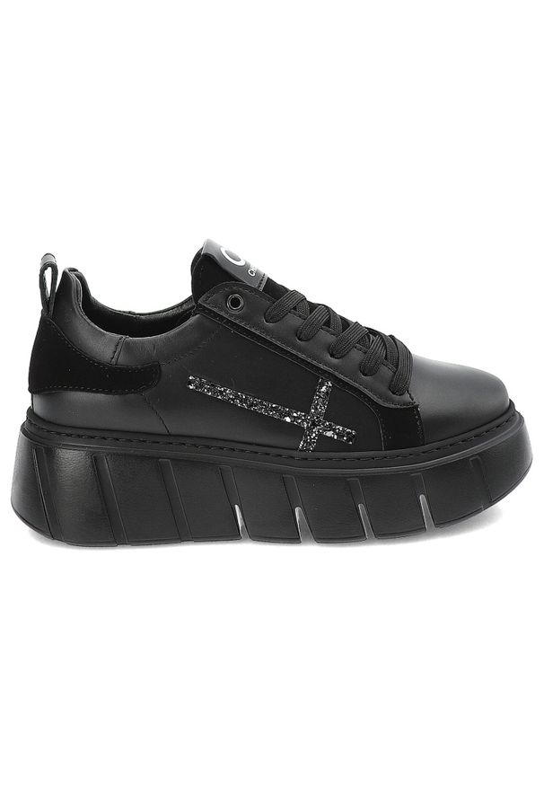 CheBello - Czarne Sneakersy Chebello Modne Obuwie Damskie Ze Skóry Naturalnej. Okazja: na co dzień. Kolor: czarny. Materiał: skóra. Styl: klasyczny, casual