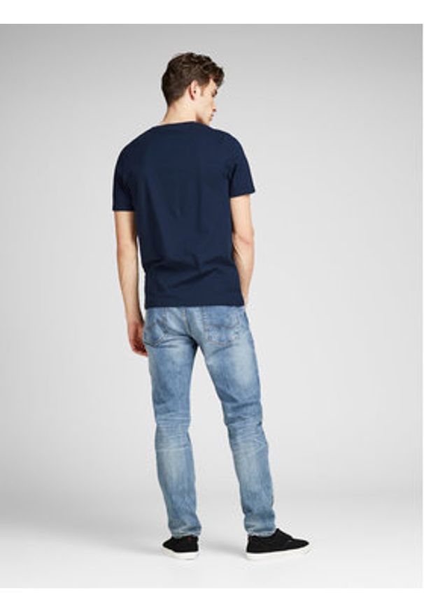 Jack & Jones T-Shirt Corp Logo 12137126 Granatowy Slim Fit. Kolor: niebieski. Materiał: bawełna