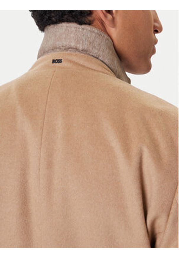 BOSS Płaszcz wełniany Hyde 50549187 Beżowy Slim Fit. Kolor: beżowy. Materiał: wełna