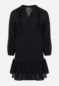 Born2be - Czarna Koszulowa Sukienka Mini z Falbanką Brindel. Kolor: czarny. Typ sukienki: koszulowe. Długość: mini #6