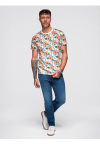 Ombre Clothing - T-shirt męski bawełniany w kwiatowy wzór full print – biały V1 - Rozmiar: XL. Okazja: na co dzień, na spacer. Kolor: biały. Materiał: bawełna. Długość rękawa: krótki rękaw. Długość: krótkie. Wzór: nadruk, kwiaty. Sezon: lato. Styl: wakacyjny, casual, elegancki #4
