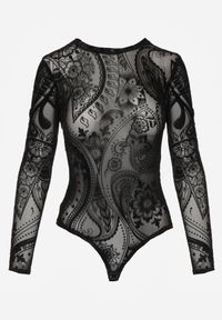 Renee - Czarne Body z Siateczki Vonegno. Kolor: czarny. Materiał: wiskoza, welur, jeans. Wzór: aplikacja #6