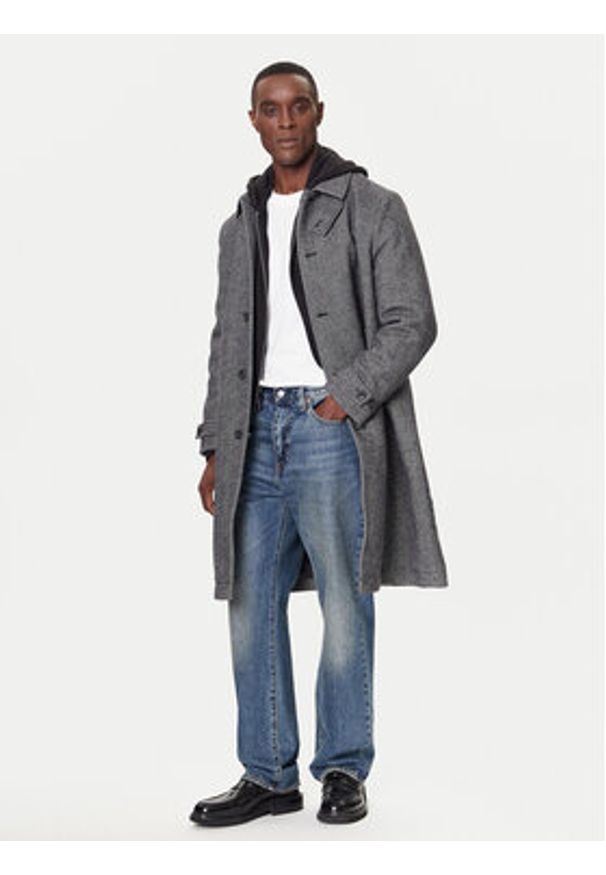 Calvin Klein Płaszcz wełniany LV04LD510G Szary Regular Fit. Kolor: szary. Materiał: syntetyk