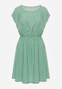 Renee - Zielona Rozkloszowana Sukienka Retro z Wiskozy w Groszki Tetia. Kolor: zielony. Materiał: wiskoza. Długość rękawa: krótki rękaw. Wzór: grochy. Typ sukienki: rozkloszowane. Styl: retro #4