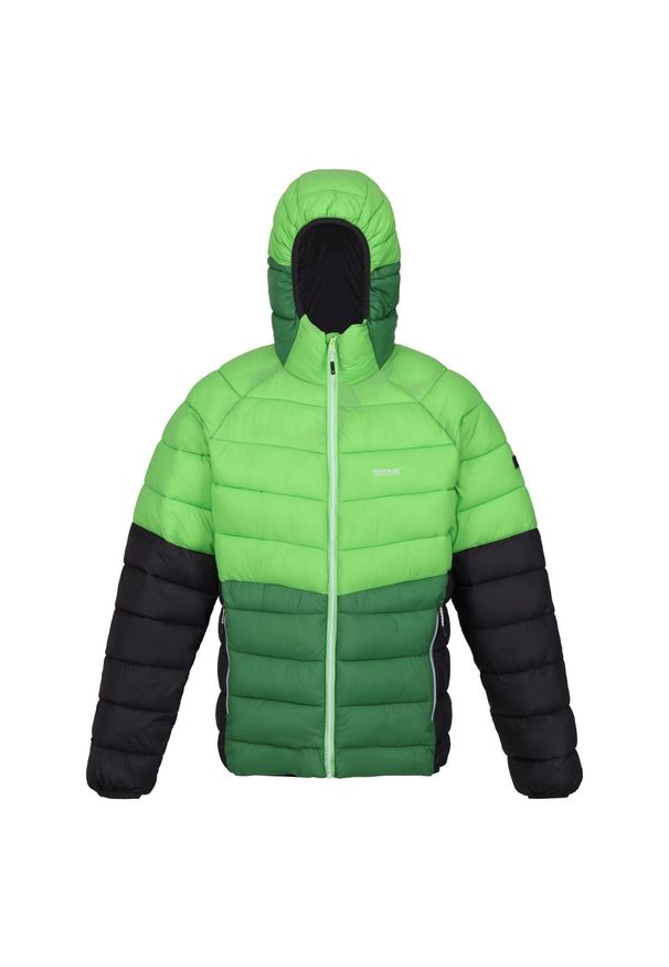 Harrock II Regatta męska turystyczna kurtka puchowa zimowa. Typ kołnierza: kaptur. Kolor: zielony. Materiał: puch. Sezon: zima