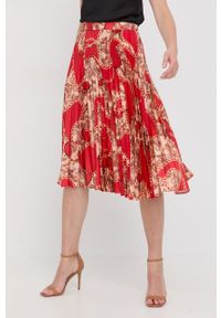 Marciano Guess spódnica kolor czerwony midi rozkloszowana. Kolor: czerwony. Materiał: materiał, tkanina, satyna. Wzór: ze splotem