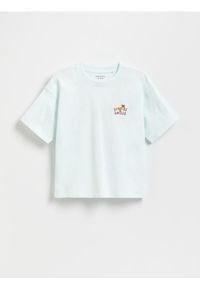 Reserved - T-shirt z nadrukiem na plecach - jasnoturkusowy. Kolor: turkusowy. Materiał: bawełna. Wzór: nadruk #1