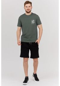 Armani Exchange - ARMANI EXCHANGE Szaro-zielony t-shirt męski z wyszywanym logo, Rozmiar S. Kolor: zielony. Materiał: prążkowany #4