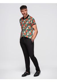 Ombre Clothing - Polo koszulka bawełniana z nadrukiem w kwiaty – czarna V2 - Rozmiar: XL. Okazja: na co dzień. Typ kołnierza: polo. Kolor: czarny. Materiał: bawełna. Wzór: nadruk, kwiaty. Sezon: lato. Styl: wakacyjny, casual, elegancki #3