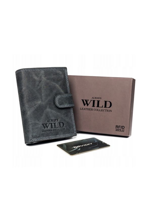 ALWAYS WILD - Portfel czarny Always Wild N4L-P-CHM-1010 BLACK. Kolor: czarny. Materiał: skóra, nubuk