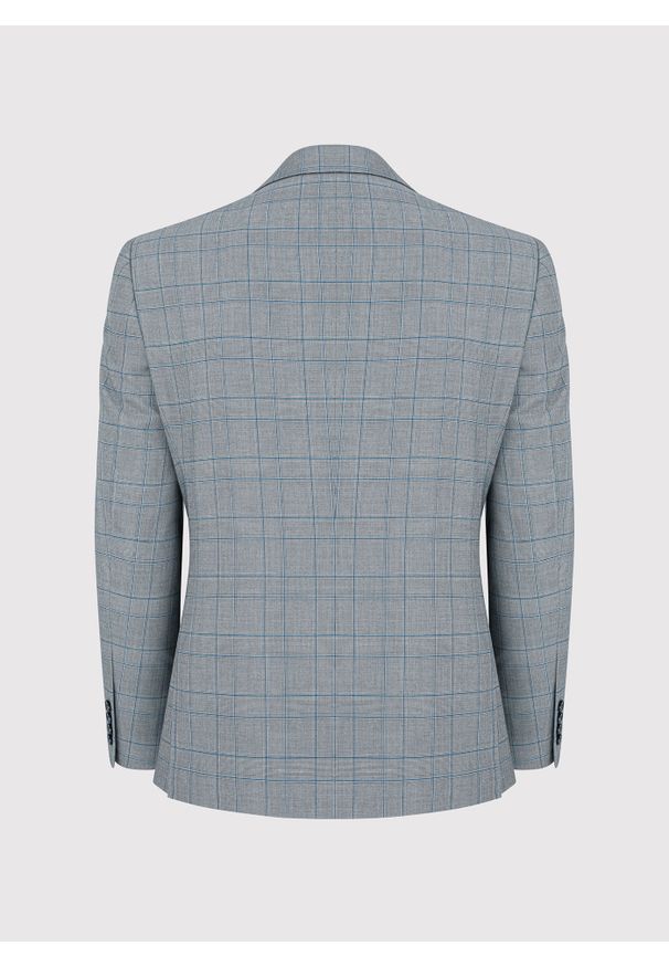 Pako Lorente - PAKO LORENTE – Szara marynarka garniturowa w niebieską kratę. Okazja: na co dzień. Kolor: szary, niebieski, wielokolorowy. Materiał: poliester, elastan, wiskoza. Sezon: lato. Styl: casual
