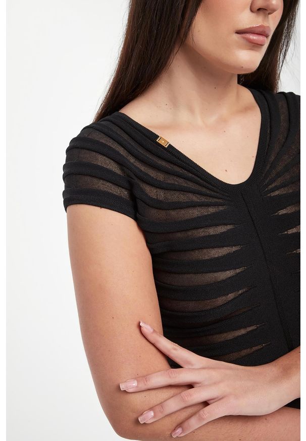 Elisabetta Franchi - Bluzka damska z tiulu ELISABETTA FRANCHI. Materiał: tiul