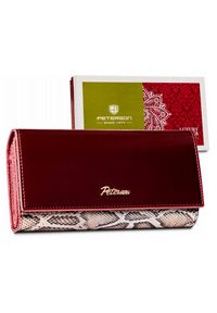 Lakierowany portfel skórzany Peterson PTN BS-490 czerwony. Kolor: czerwony. Materiał: skóra. Wzór: aplikacja