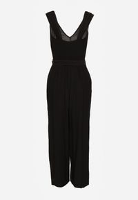 Renee - Czarny Kombinezon z Wiskozy z Szerokimi Nogawkami z Gumką w Pasie i Materiałowym Paskiem Acladia. Kolor: czarny. Materiał: materiał, wiskoza. Styl: wizytowy, elegancki #7