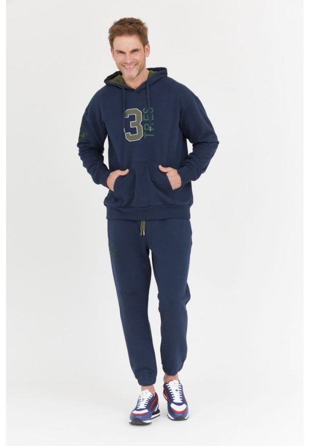 La Martina - LA MARTINA Granatowa bluza męska z kapturem i naszywkami, Rozmiar L. Typ kołnierza: kaptur. Kolor: niebieski. Wzór: aplikacja