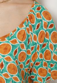 Born2be - Zielono-Pomarańczowa Sukienka Rozkloszowana z Mozaikowym Wzorem z Wiskozy Kaliane. Kolor: brązowy. Materiał: wiskoza. Sezon: lato #7