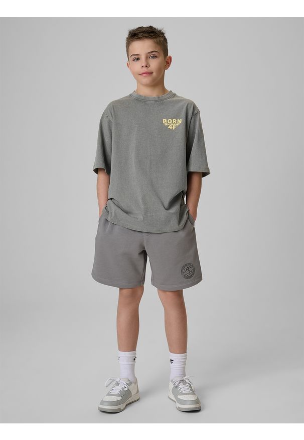 4f - 4F Spodenki dresowe chłopięce - szare 152 (11-12 lat). Okazja: na co dzień. Kolor: szary. Materiał: dresówka. Długość: krótkie. Sezon: lato. Styl: casual