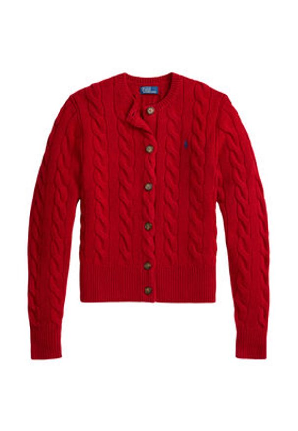 Polo Ralph Lauren Kardigan 211972104013 Czerwony Slim Fit. Typ kołnierza: polo. Kolor: czerwony. Materiał: wełna