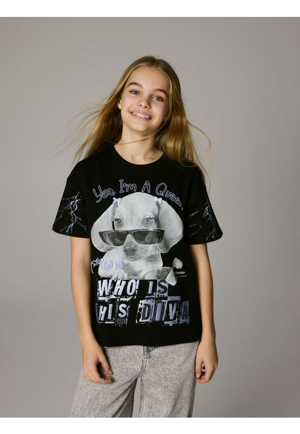 Reserved - T-shirt z nadrukiem - czarny. Kolor: czarny. Materiał: bawełna. Wzór: nadruk