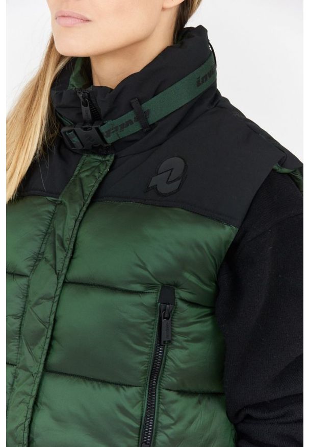 Invicta - INVICTA Zielony puchowy krótki bezrękawnik damski, Rozmiar L. Kolor: zielony. Materiał: puch. Długość rękawa: bez rękawów. Długość: krótkie