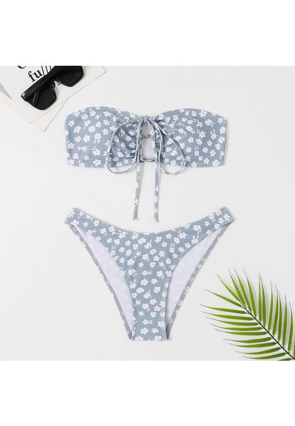 Intica - Strój kąpielowy bikini z figami i topem bandeau na plażę Donaldina. Kolor: szary. Materiał: materiał