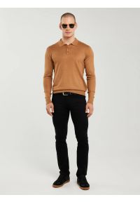 Big-Star - Sweter męski z kołnierzykiem polo brązowy Bradson 802. Okazja: na co dzień. Typ kołnierza: polo. Kolor: brązowy. Materiał: wiskoza. Długość rękawa: długi rękaw. Długość: długie. Styl: sportowy, elegancki, casual