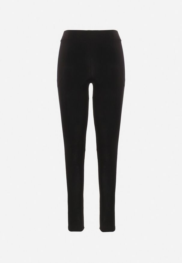 Born2be - Czarne Legginsy z Elastycznej Bawełny z Lampasami Olerria. Kolor: czarny. Materiał: bawełna. Długość: długie