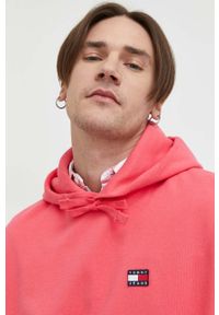 Tommy Jeans bluza bawełniana męska kolor różowy z kapturem z aplikacją. Typ kołnierza: kaptur. Kolor: różowy. Materiał: bawełna. Wzór: aplikacja #5