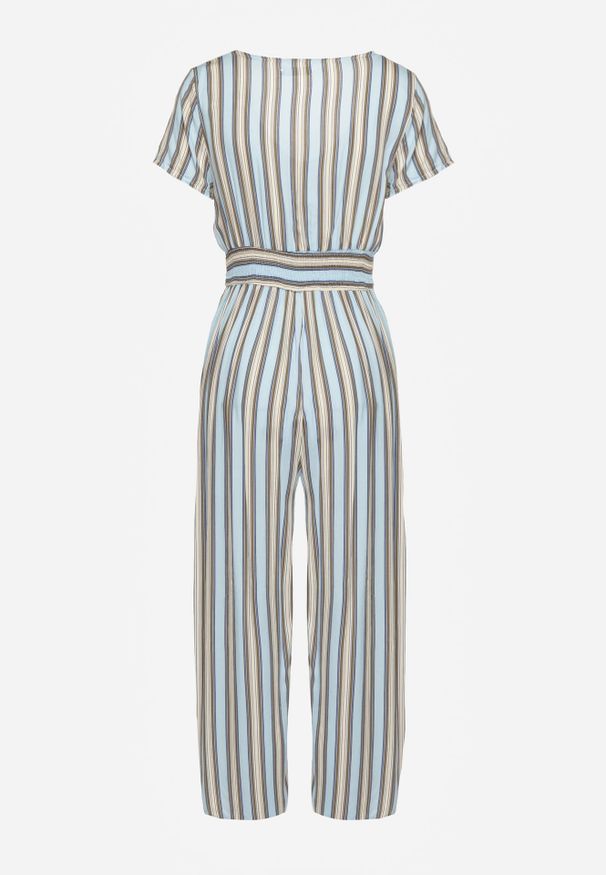 Renee - Niebieski Kombinezon z Wiskozy Wykończony Gumką w Talii i Guzikami przy Dekolcie Tinaviras. Okazja: na co dzień. Kolor: niebieski. Materiał: wiskoza. Styl: sportowy, casual