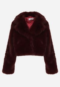 Born2be - Bordowa Futerkowa Kurtka o Krótkim Kroju z Eleganckim Kołnierzem Tazamisa. Okazja: na co dzień. Kolor: czerwony. Materiał: jeans. Długość: krótkie. Styl: elegancki #2