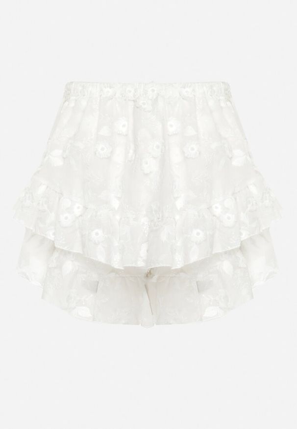 Born2be - Białe Szorty w Stylu Boho Imitujące Spódniczkę z Falbankami Yelvina. Kolor: biały. Wzór: aplikacja, haft. Sezon: lato. Styl: boho