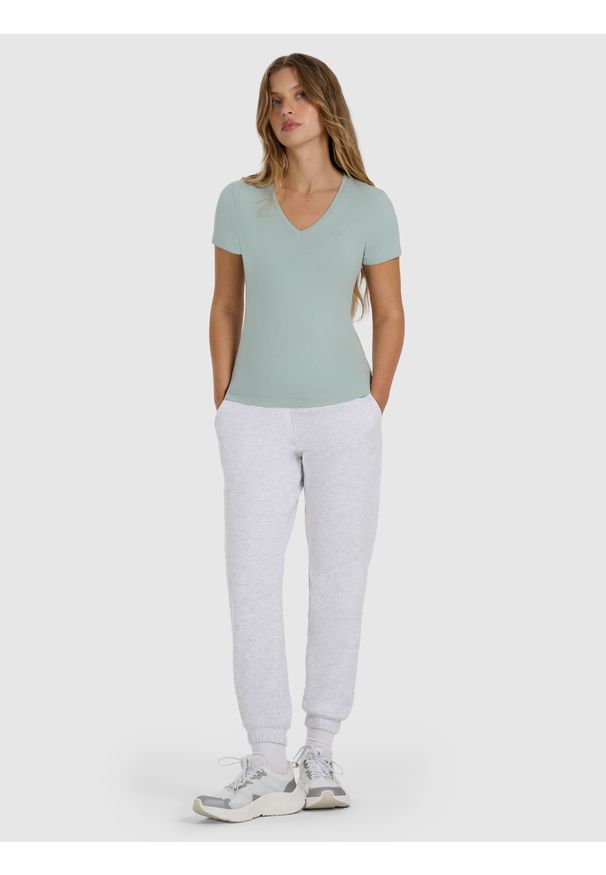 4f - 4F T-shirt slim gładki damski - turkusowy XXL. Okazja: na co dzień. Kolor: turkusowy. Materiał: materiał, bawełna. Wzór: gładki. Styl: casual