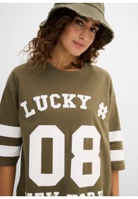 bonprix - Shirt oversize z czystej bawełny organicznej. Kolor: zielony. Materiał: bawełna. Wzór: nadruk #3