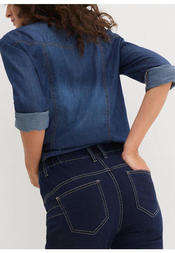 bonprix - Dżinsy o kroju slim fit, z dużą zawartością stretchu, high waist. Stan: podwyższony. Kolor: niebieski