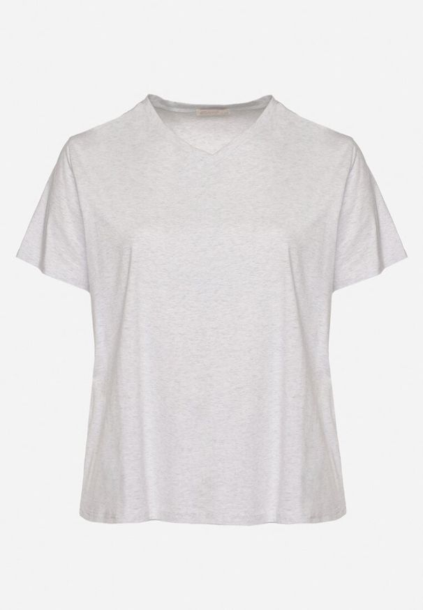 Born2be - Jasnoszary T-shirt z Bawełny z Dekoltem w Serek Aveltebia. Okazja: na co dzień. Typ kołnierza: dekolt w serek. Kolor: szary. Materiał: bawełna. Styl: klasyczny, casual