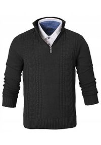 Bawełniany Sweter na Zamek, Wysoki Kołnierz - Pako Jeans - Czarny. Kolor: czarny. Materiał: bawełna. Sezon: wiosna, zima, jesień. Styl: elegancki, klasyczny #5