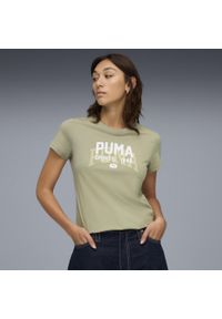 Puma - Damska koszulka z grafiką w uniwersyteckim stylu PUMA Lux Army Green. Kolor: zielony. Sport: fitness