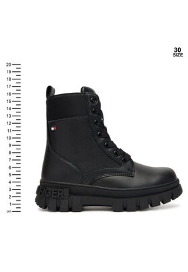 TOMMY HILFIGER - Tommy Hilfiger Trapery Lace-Up Bootie T3A5-34046-1695 S Czarny. Kolor: czarny. Materiał: skóra