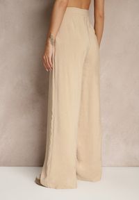Renee - Beżowe Spodnie Low Waist z Modalu z Szeroką Nogawką Reanelira. Okazja: na co dzień. Stan: obniżony. Kolor: beżowy. Styl: klasyczny, casual, elegancki #4
