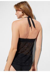 bonprix - Top tankini. Kolor: czarny. Materiał: koronka. Długość rękawa: na ramiączkach. Wzór: koronka. Styl: elegancki