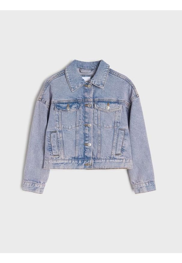 Sinsay - Jeansowa kurtka katana z efektem sprania - fioletowy. Kolor: fioletowy. Materiał: jeans