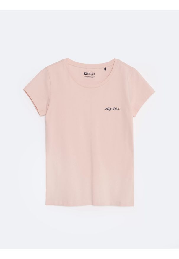 Big-Star - Koszulka damska z niewielkim logo różowa Irsera 600. Okazja: na co dzień. Kolor: różowy. Materiał: bawełna, jeans, materiał. Wzór: haft. Styl: casual, elegancki