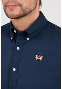 La Martina - LA MARTINA Granatowa męska koszula Poplin Stretch, Rozmiar M. Kolor: niebieski