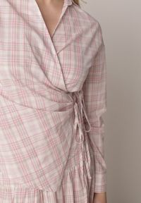 Born2be - Różowy Komplet z Bawełny Kopertowa Wiązana Bluzka i Rozkloszowana Spódnica Alais. Kolor: różowy. Materiał: bawełna #5