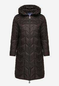 Born2be - Czarna Długa Kurtka z Ozdobnym Pikowanym Przeszyciem i Kapturem Pretini. Okazja: na co dzień. Kolekcja: plus size. Kolor: czarny. Materiał: jeans. Długość rękawa: długi rękaw. Długość: długie. Styl: klasyczny, casual, elegancki #6