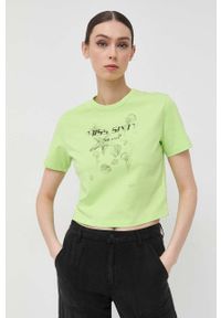 Miss Sixty t-shirt damski kolor zielony. Kolor: zielony. Długość rękawa: krótki rękaw. Długość: krótkie. Wzór: nadruk #1