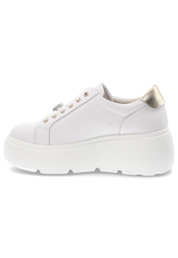 Białe Sneakersy Cambell Stylowe Obuwie Damskie Na Platformie. Okazja: na co dzień. Zapięcie: sznurówki. Kolor: biały. Materiał: skóra. Obcas: na platformie. Styl: elegancki